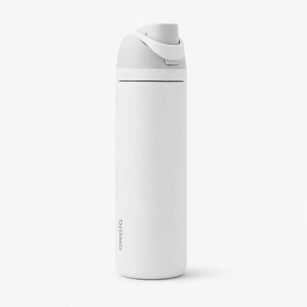 Owala FreeSip 24oz White Insulated Stainless Steel Water Bottle – Minimalist Matte White Design with Built-In Straw, Leakproof Push-Button Lid & Carry Loop