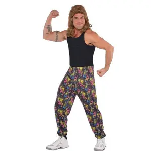 Beach Pants - 80's - Black/Neon - Paint Splatter - Costume - Men - L/XL