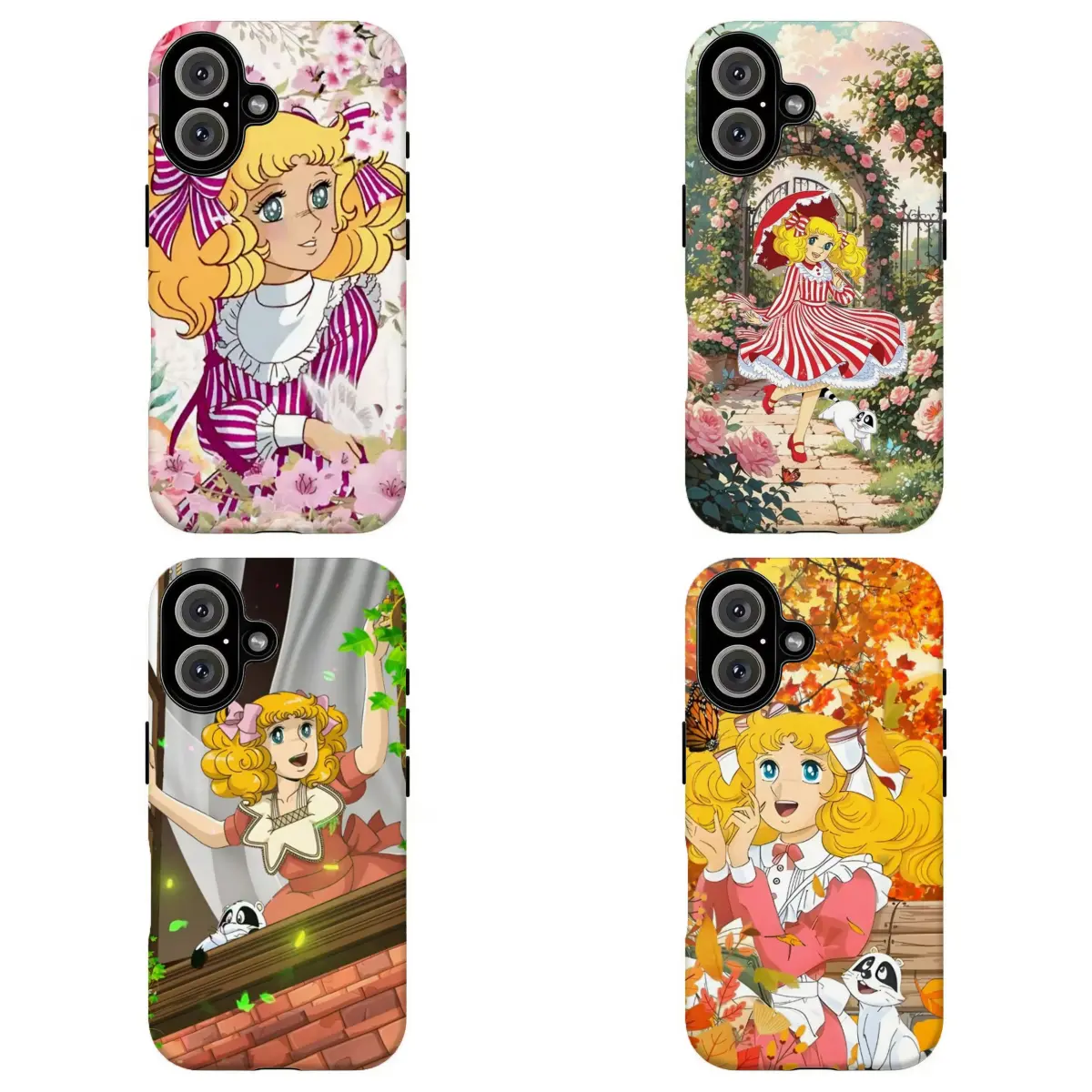 FLCandy Candy Floral Garden Retro Anime Phone Case,Whimsical Nostalgic Anime Tough Case For iPhone 11 12 13 14 15 16 17 Air Pro Max for Samsung S26 S25 S24 S23 S22 S21 Case,Gift for hei/him/fans