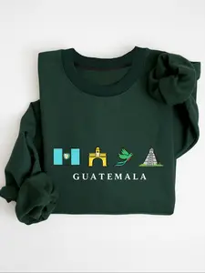 Guatemala Sweatshirt, Comfortable Style, Featuring Quetzal, Tikal Ancient City, Great Jaguar Temple, Antigua Arch Elements, Incorporating Chapín and Maya Cultural Symbols, with Gift Appeal, Thick Crewneck Sweatshirt