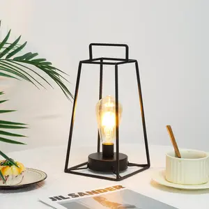 10''High Simple Iron Art Cordless Lamp Battery Powered Lamp with 6-Hours Timer