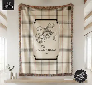 PoppyRosePrintCo Custom Name Couple Blanket Marriage Blanket Personalized Wedding Gift 100% Cotton Soft Durable Machine Washable Keepsake