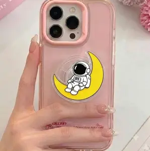 Cute Astronaut on Moon Phone Grip | Kawaii Space Spaceman PopSocket | Yellow Crescent Moon MagSafe Phone Holder