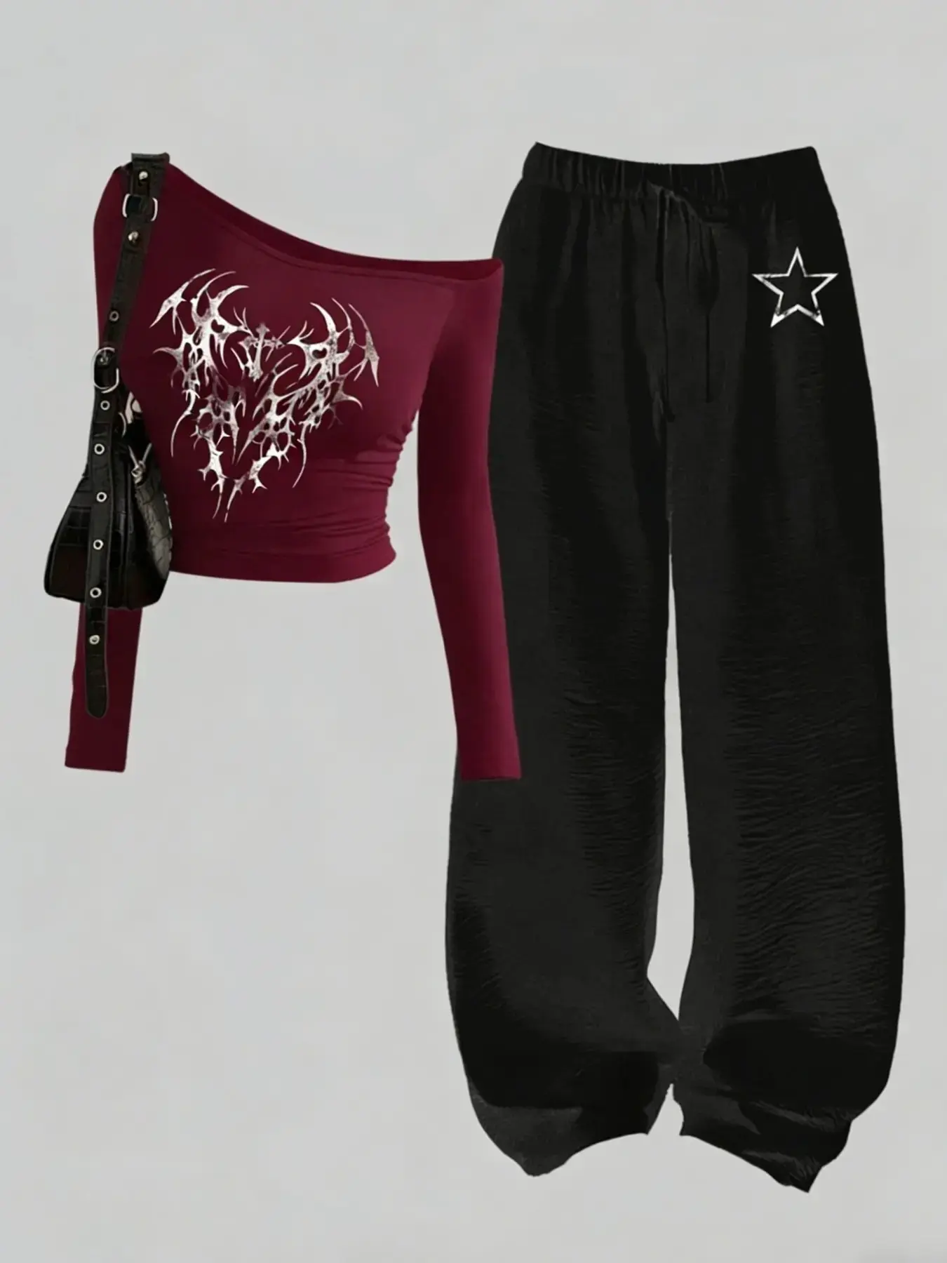 Sweet Cool Y2K Two-Piece Set, Casual Fashion Fitted Off-Shoulder Leopard Print Top + Loose Wide-Leg Pants, Street Style Suit Streetwear, Coord Sets