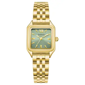 AMOVAN Gold Stainless Steel Bracelet Watch with Green Dial and Roman Numerals