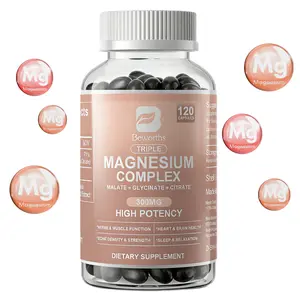 BEWANTS Triple Magnesium Complex Capsules - 300mg of Magnesium Glycinate, Malate & Citrate for Muscles, Sleep, Energy, 120 Capsules, 60-Day Supply