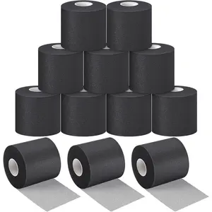 12 Pcs Pre Wrap Athletic Tape, 2.75inch x 30 Yards Foam Sport Underwrap Tapes Prewrap Tape for Hair Wrists Hands Ankles Knees Women Man Hiking Running(Black)