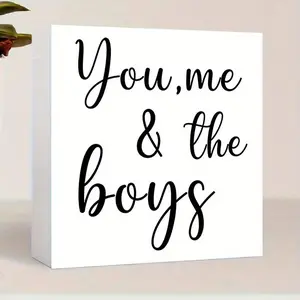 You Me & The Boys Letter Pattern Canvas Print, Funny Gift, Farmhouse Xmas Home Decor Sign, Wall Art, Decorative Office Desk Celebration Farmhouse Accessories, Room
