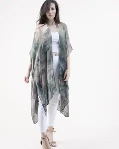 Essential Floral Print Open-Front Kimono Cardigan Boho Fashion Half Sleeve Batwing Sleeves Breathable Fabric for Summer Women's Clothes One Size Fits All Casual Chic Beach Wear Womenswear Lightweight Soft