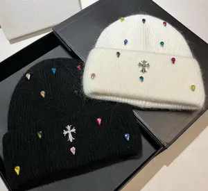 【Comfortable and Stylish, Show Off Your Style!】 - Charming Rhinestone Cross Hat Super soft and fluffy knit, so adorable you'll love it!