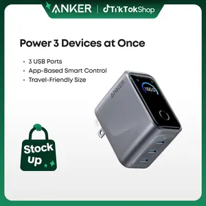 Anker Prime Charger, 160W 3-Port Compact USB-C GaN Charger Block, Smart Display and Touch Control, 140W Max Single-Port Charging, for MacBook, iPad, iPhone 17 / 16 / 15 Series, and More
