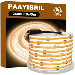 PAAYIBRIL White COB LED Strip Lights, Premium High Density 24V Tape Light, 2600LEDs, 16.4ft, UL Listed, 460LM/ft, CRI 90+, 4.6W/ft, Lighting for Bedroom, Under Cabinets, Kitchen (Power Supply Not Included)