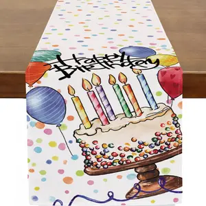 Happy Birthday Table Runner Colorful Birthday Cake Balloon Confetti Runners for Birth Day Party Seasonal Holiday  Kitchen Dinning Table Decor 13x48 Inch