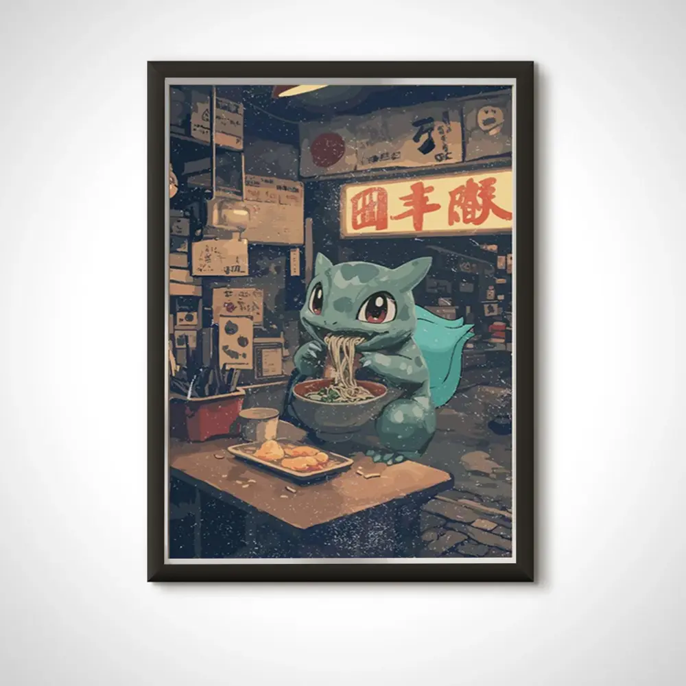 Bulbasaur Ramen Series Poster: Japanese Style Pokemon Artwork Unframe Poster/Canvas 1.5 in Frame