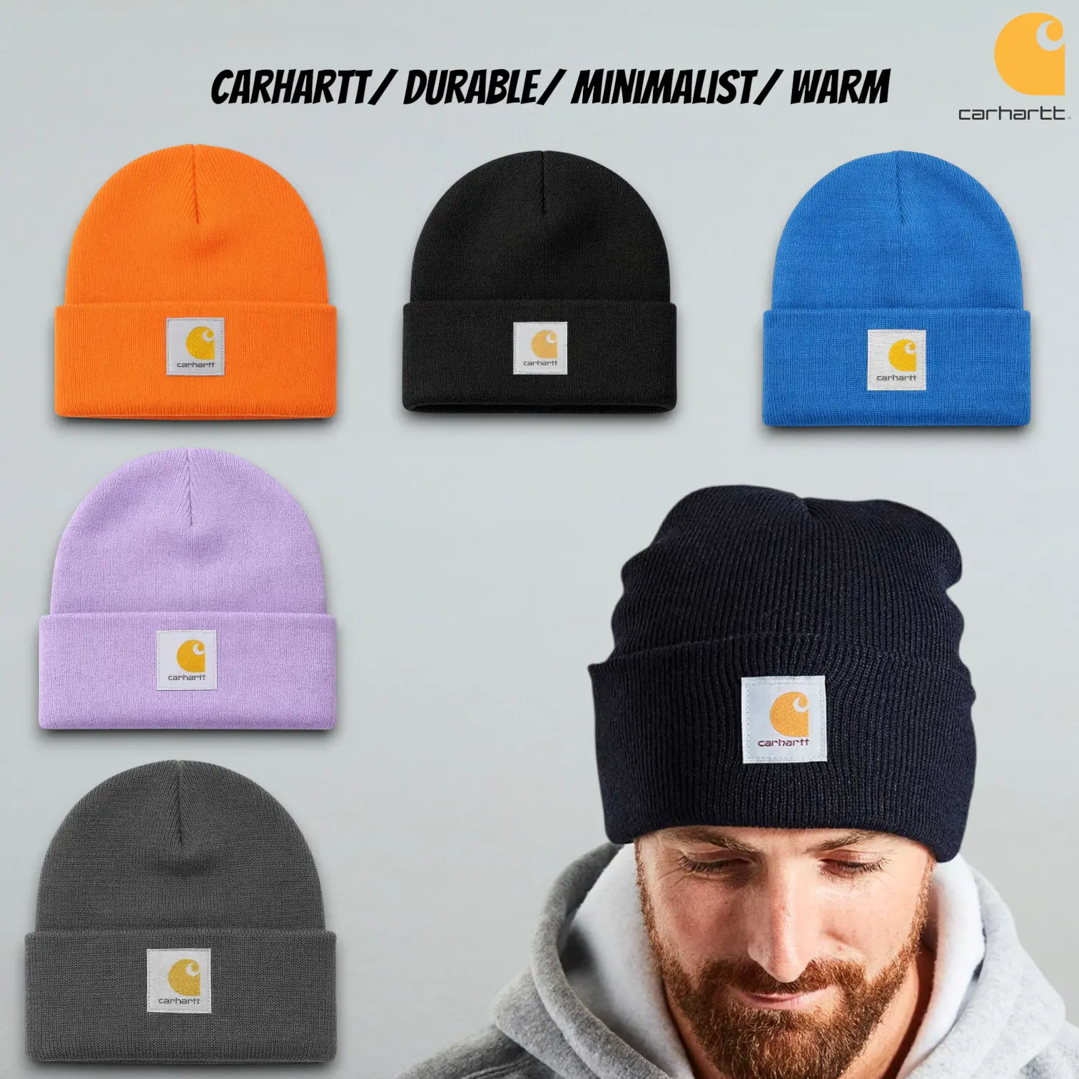 Carhartt Winter Beanie Watch Hat, Warm Acrylic Knit Cuffed Cap for Men Women, Classic Workwear Cold Weather Hat, Soft Stretch Comfortable Outdoor Beanie for Work, Hiking, Camping, Travel, Streetwear, Casual Daily Wear & Gifts