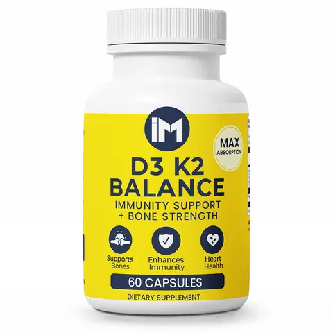 IM D3 K2 Balance with Calcium & BioPerine® for Max Absorption | Bone, Heart & Immune Support | 60 Veggie Capsules | Daily Wellness Supplement
