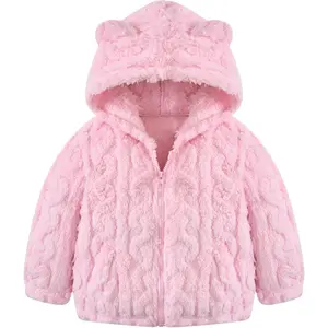 L-BN007   Toddler Fleece Jacket Girls Hooded Zip-up Coat Warm Winter Clothes with Pocket 2-6 Years