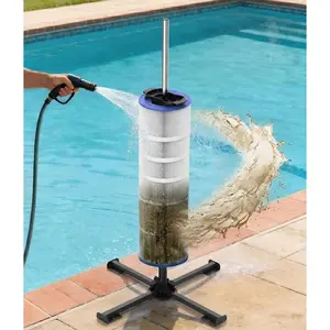Pool Filter Cleaner Spinning Stand Tool, Rotating Pool Filter Cleaning System for 3", 4", 6" Swimming Pool  Filter, Includes  Gloves & Storage Bag