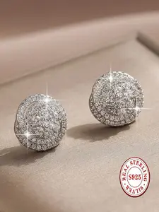 S925 Sterling Silver Round Micro-Set Zircon Stud Earrings for Women, Sparkling Luxury Round Surround-Set Zircon Earrings, Luxury Bridal Wedding Jewelry, Party Jewelry, Hypoallergenic, Ideal for Weddings, Parties and Daily Wear