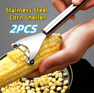2 Counts Corn Peeler,304 Corn Cob Stripper & Thresher, Ergonomic Handle Corn Cutter, Kitchen Gadget for Removing Corn Kernels from Cob Sturdy and Durable Stainless Steel