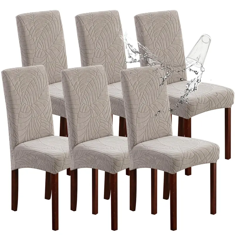 Dining Chair Slipcover & Table Cover Set, 100% Dual Waterproof Jacquard Spandex Fabric, 4/6 Seamed Pieces, Stretch, High Back Protector Pad, Modern Pattern, Fits 21"h Parson-Style Chairs, Dual Protection for Home Kitchen