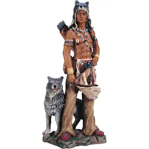 17"H Indian Warrior with Wolf Statue Native American Figurine Statue Home/Room Decor and Perfect Gift Ideas for House Warming, Holidays and Birthdays Great Collectible Addition