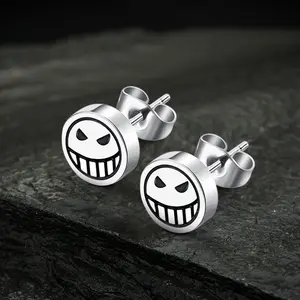 GTHIC Stainless Steel Simple Smiley Face Stud Earrings Punk Earrings Birthday Gifts for Men Women