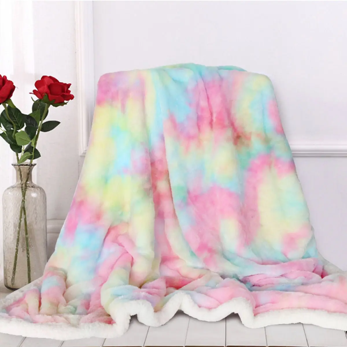Luxury Rainbow Faux Fur Sherpa Throw Blanket - Ultra-Soft & Shaggy