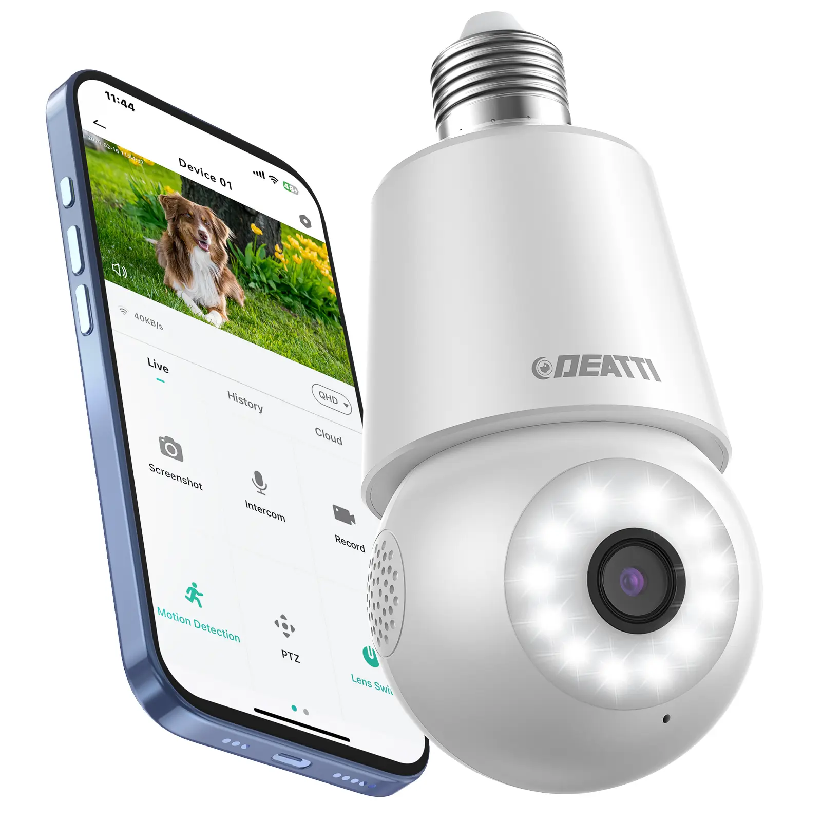 Deatti 4MP Light Bulb Wireless Security Camera - WiFi Indoor Camera with Color Night Vision, Motion Detection, Siren Alarm, 2-Way Audio, Alexa Compatibility, 4-Year Warranty, Wireless Security Cameras, Wifi Indoor Cameras