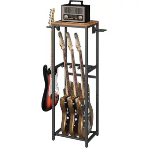 Guitar Stand, Guitar Rack for Acoustic Holder, Electric Guitar, Bass, Multiple Guitar Rack Holder for 3 Guitars, Guitar Amp Accessories, for  Music Studio, Rustic Brown and Black GSHR6301