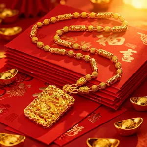 24K Gold-Plated Copper Dragon Pendant Necklace for Men Perfect Gift for Father's Day Christmas & Valentine's Day for Fathers Husbands & Sons