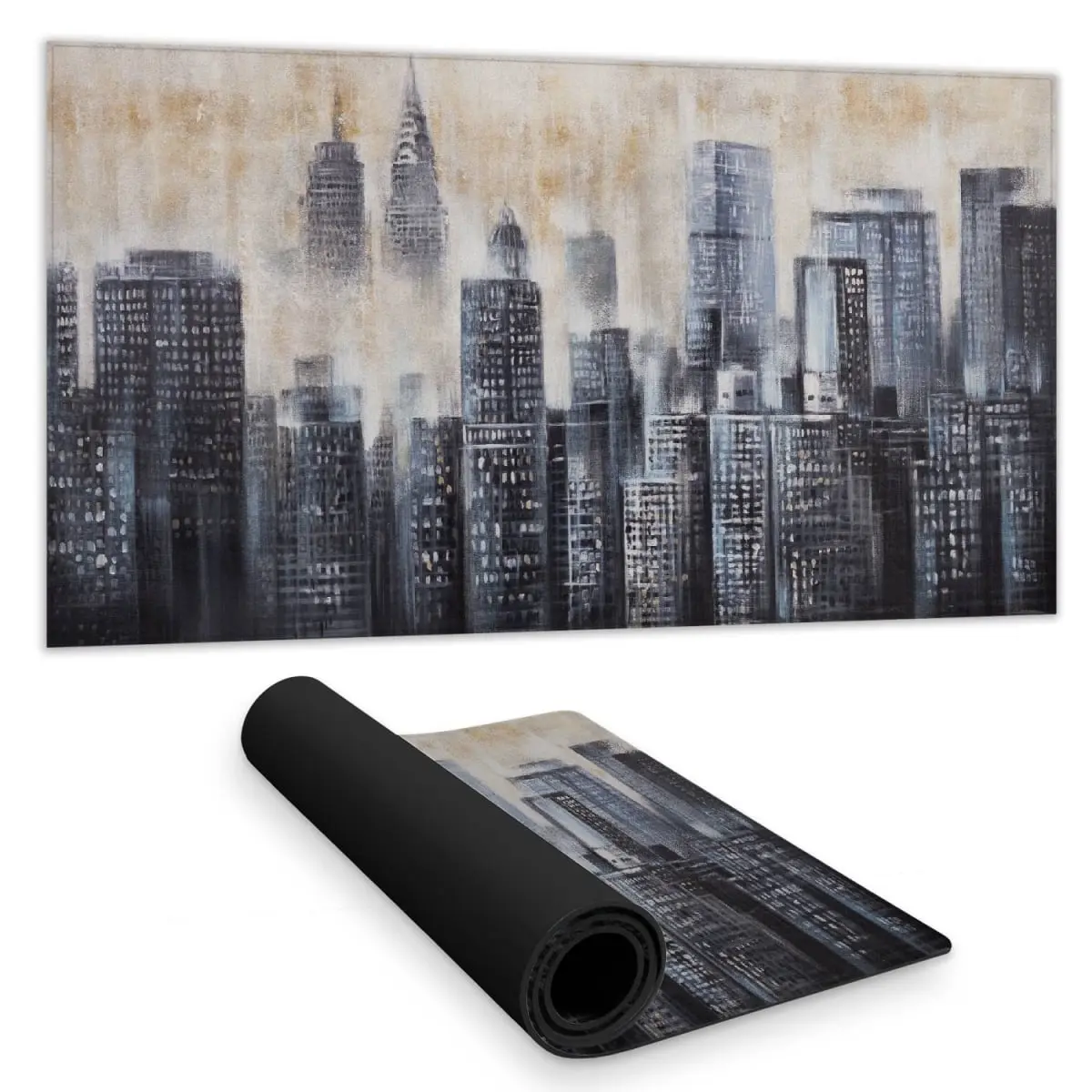 360 stand 16x32 in Contemporary Desk Mat - Water Repellent Gray, Buildings Through the Clouds Buildings Theme Design, Smooth Surface, Home Decor for Desk Protection, 16 X 32 In, Anti-Skid, Non-Slip