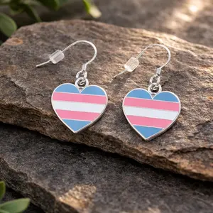 Transgender Flag Heart Earrings – Sterling Silver Plated LGBTQ+ Pride Jewelry, Pink Blue White Heart-Shaped Trans Pride Symbol of Identity, Visibility & Inclusivity