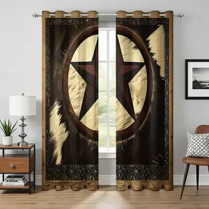 2 Panels Western Texas Star Pattern Blackout Curtains Light Blocking Heat Cold Reducing Energy Efficient Window Drapes with Vintage Cowhide & Ornate Scrollwork for Teens Bedroom Man Cave Modern Rustic Farmhouse Aesthetic Decor