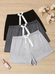 Women's Three-Pack Plain Sleepwear Shorts Set, Comfortable Casual Loungewear Bottoms, Perfect for Home Relaxation & Daily Wear