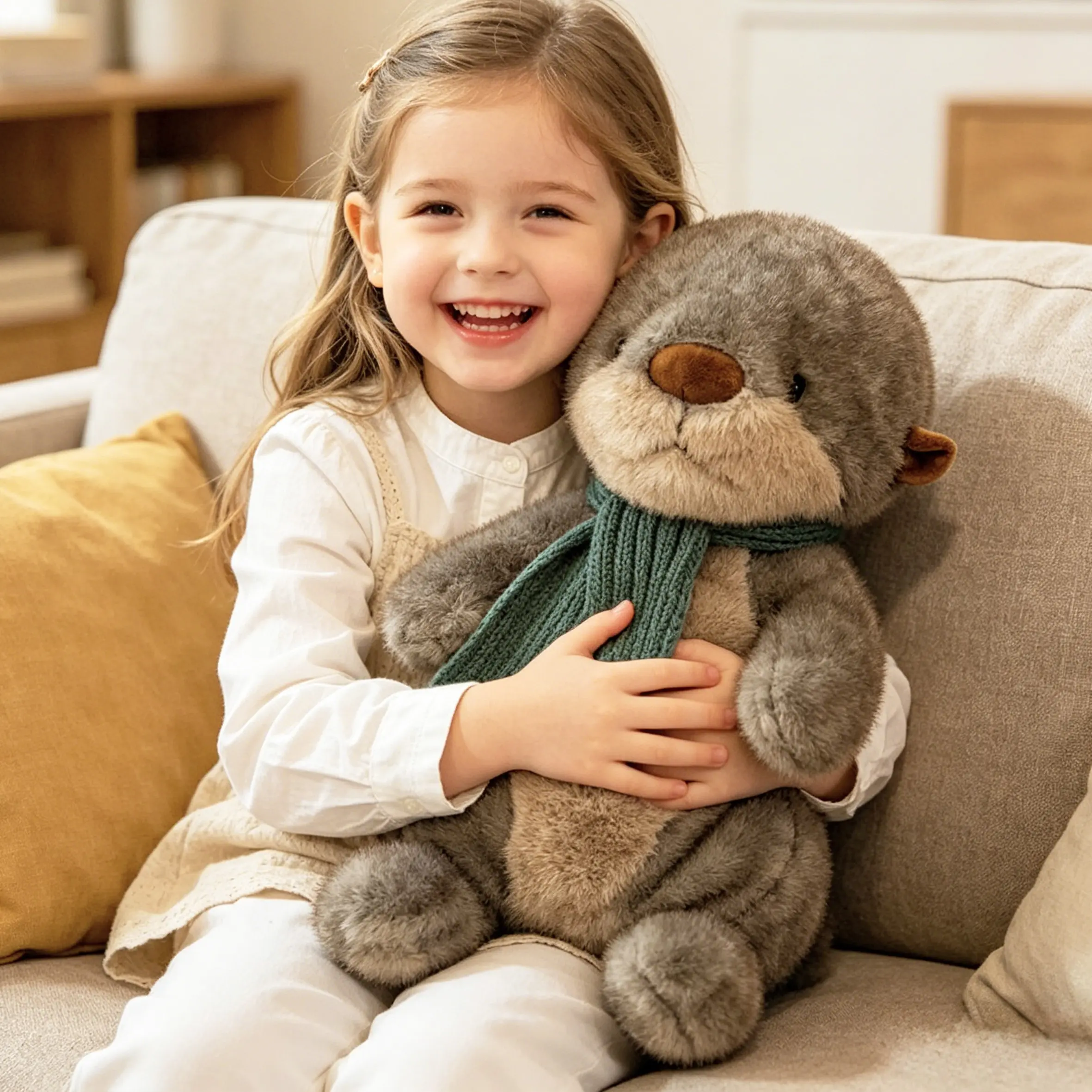 Fluffy Stuffed Otter Toy with Scarf, 15.7in & 10.2in Sizes, Festive Daily Furniture Decor, Ideal Birthday Gift (Dolls & Stuffed Toys Category), Fluffy Stuffed Toys