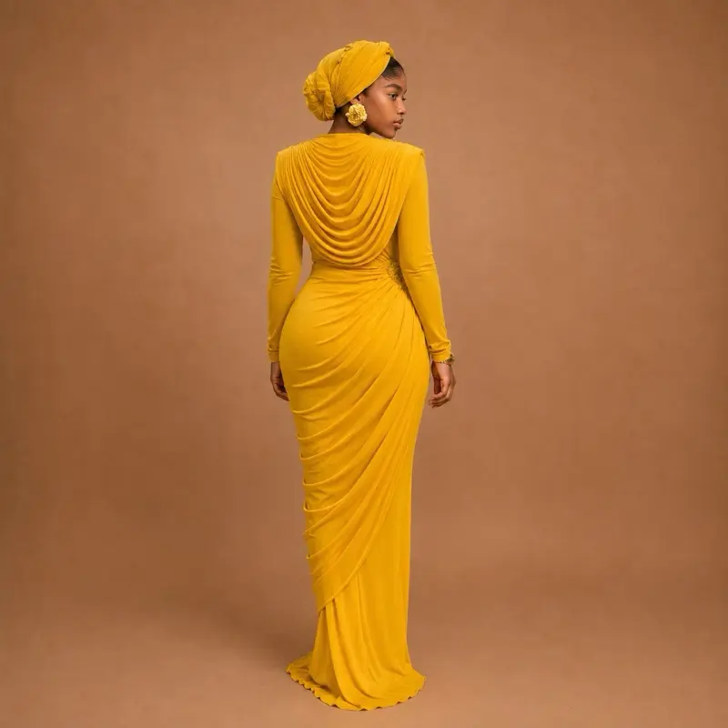 Women's Stylish Fitted Draped Maxi Dress - Ruched Long Sleeve Stretch Mesh Gown, True-to-Size, Breathable Comfortable Lightweight Fabric, Formal Wear, Party, Casual Chic Elegant, Longsleeves, Soft