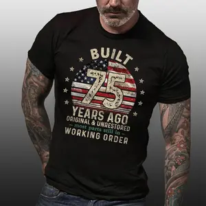 180g[100%cotton]Built 75 Years Ago Shirt For Men, Vintage 1951 Men's Gift, 75th Birthday Dad T-Shirt, Husband Turning 75 Tee, Retro Classic Gifts For Him