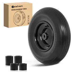 Yesker 4.00-6" Flat Free Tires and Wheels Replacement, 13" Solid PU Tire with 5/8" Axle Bore Bearing for Wheelbarrow, Gorilla Cart, Hand Truck, Utility Cart, 1 Pack fathersdaygift