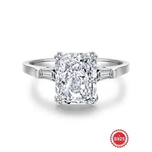 S925 Sterling Silver Square Shaped Zircon Engagement Ring, Luxury Promise Wedding Ring, Fashion Jewelry Accessories for Women