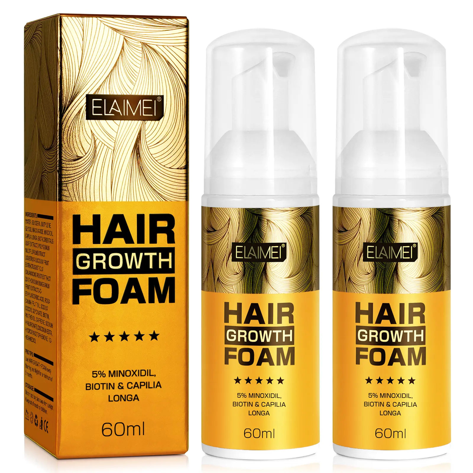 Minoxidil Hair Growth Foam for Stronger and Longer Hair (2.02 Fl Oz /60ml) Biotin Natural Ingredients