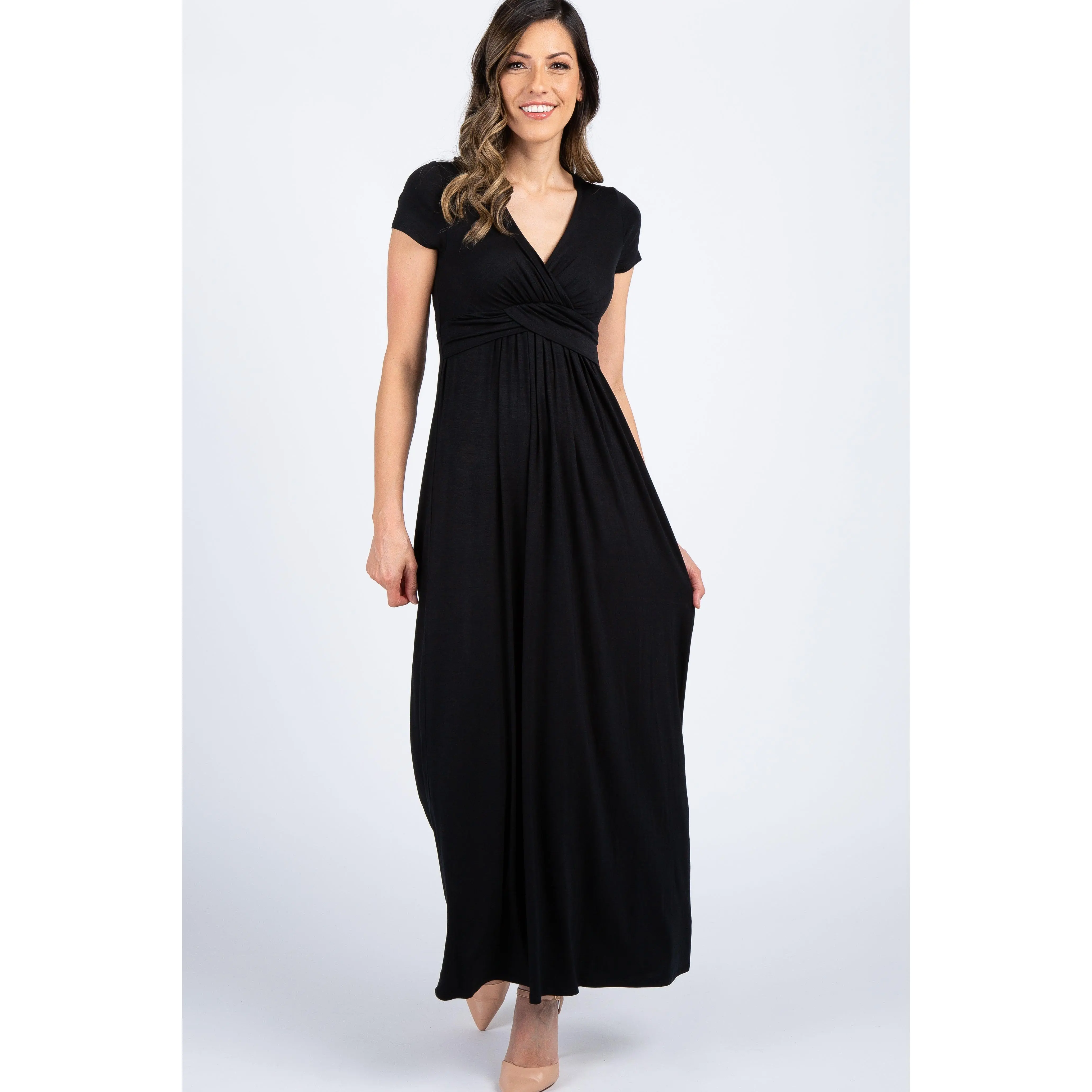 PinkBlush Black Draped Nursing Maxi Dress