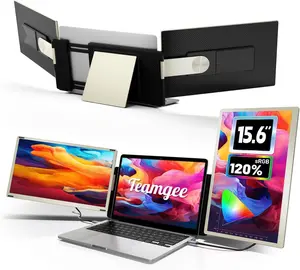 Teamgee 15.6" Laptop Screen Extender | triple Portable External Monitor for 13-17” Mac/Windows Laptops | 120% sRGB FHD, Metal Stand, 235° Rotation, Ideal for Hybrid Work IPS Monitor with Speakers