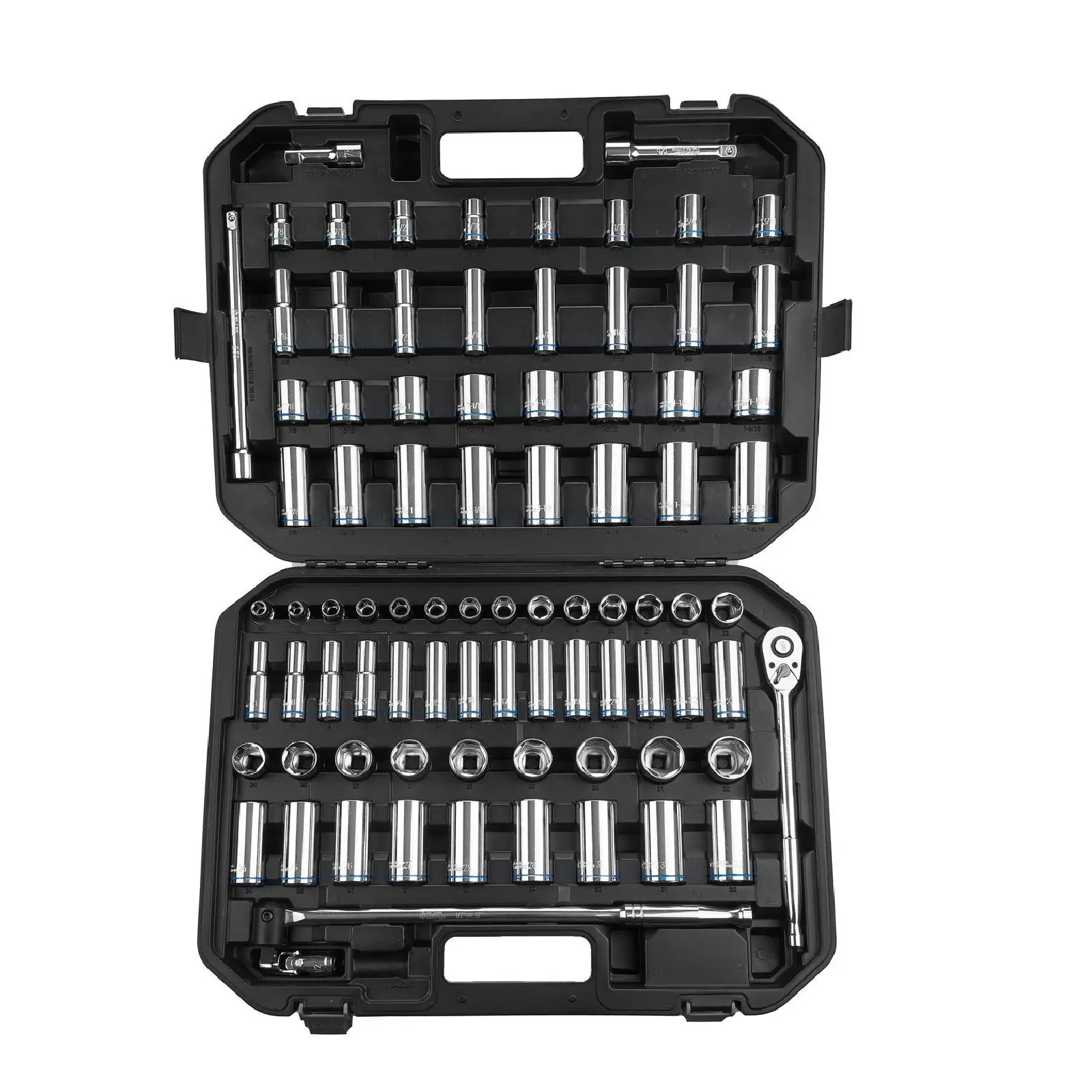 BLACK CANYON 84-Piece 1/2" Drive Impact Socket Set, Metric (3/8 to 1-5/16 inch) & Metric(10 to 32mm), Standard Deep Socket Set with 90 Tooth Ratchet, Extension Breaker Bar, Heavy-Duty Case