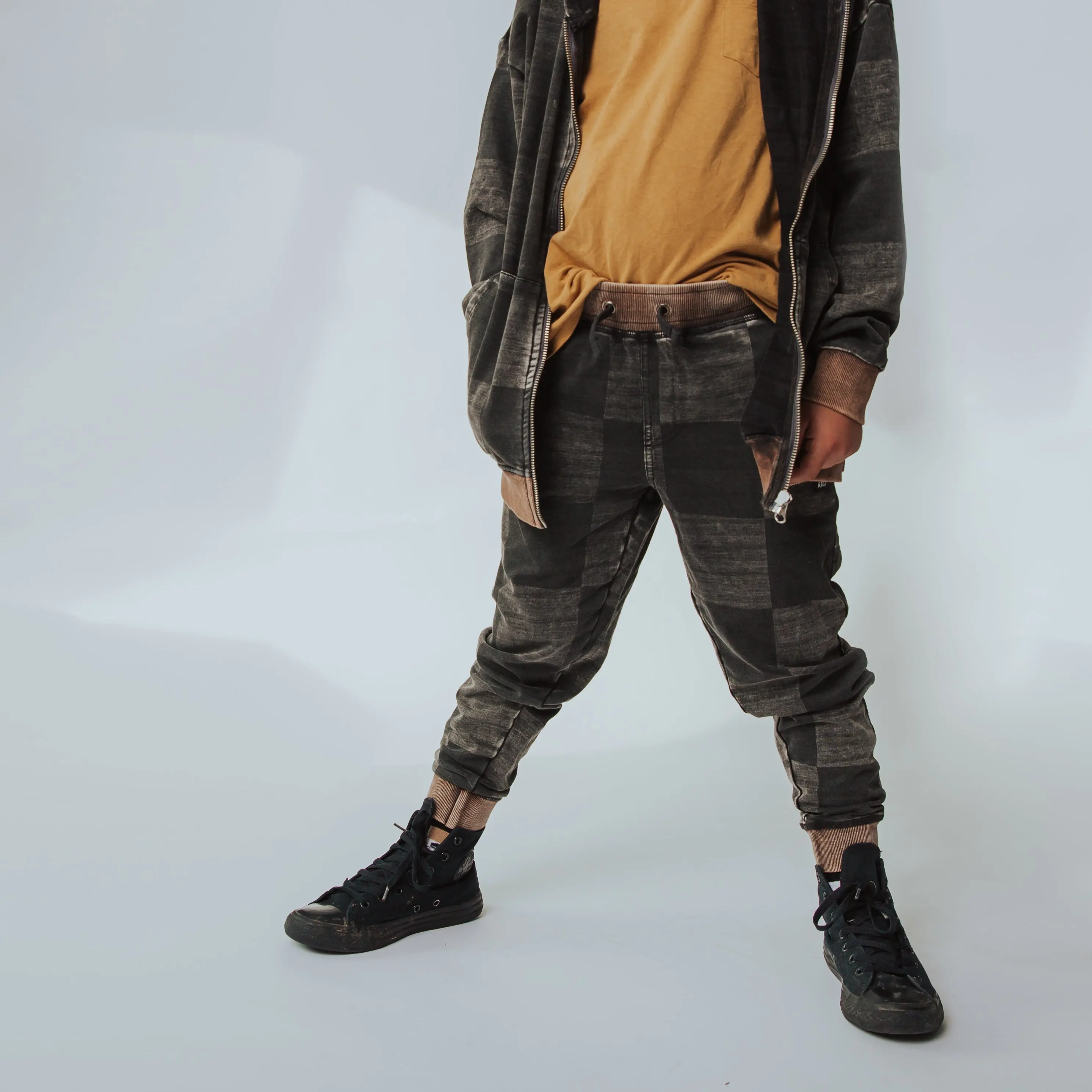 Relaxed Fit Joggers - Washed Black Denim Check Relaxed Fit Joggers - Washed Black Denim Check