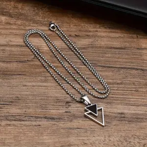 Men's Chrome-Tone Trendy Necklace with Double Inverted Triangle Pendant, Ideal Everyday Fashion Accessory and Gift, Chrome-Tone Necklaces
