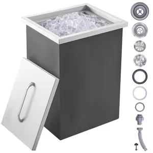 【DealsForYouDays】VEVOR Drop in Ice Chest,  , 14"L x 12"W x 18"H Stainless Steel Ice Cooler, Commercial Ice Bin with Cover, 40 qt Outdoor Kitchen Ice Bar, Drain-pipe and Drain Plug Included, for Cold Wine Beer Lid Utensils