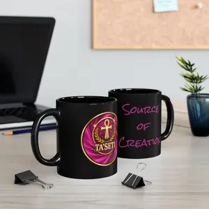Ta'Seti Spiritual Soul 'Source of Creation' Ceramic Mug | Black Gold Medallion, 11oz 15oz
