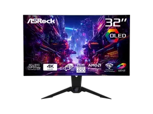 ASRock Phantom Gaming 31.5" 240Hz 4K/UHD (3840x2160) Flat WOLED Gaming Monitor, 0.03ms (GTG), 99% DCI-P3 / 132% sRGB Color Space, 2 x HDMI 2.1, 2 x DisplayPort 1.4, 3 x USB, PGO32UFS