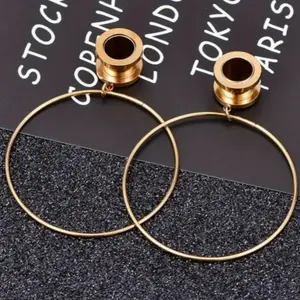1pair Stainless Steel Screw Ear Tunnels Large Hoop Dangle Ear Plugs Expander Silver Black Multi-color Option Body Piercing Jewelry Personality Trend Fashion